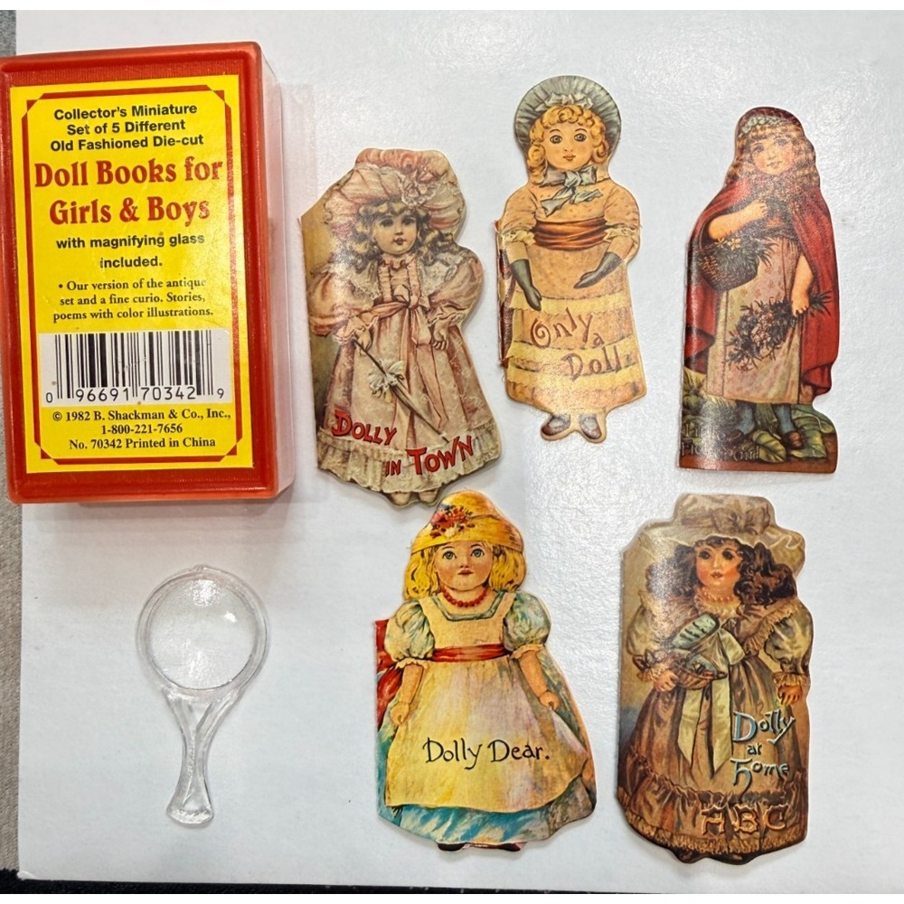 Vintage 1982 B. Shackman Collector's Miniature Die-Cut Doll Books Set Magnifier
